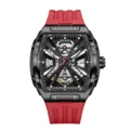 KNORVS Herren Automatik Mechanische Uhr Skelett Tonneau Kautschuk Wasserdicht - Klassisches Schwarz