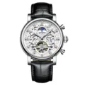 Automatikuhr für Herren mit skelettiertem Zifferblatt und Lederarmband, edle Armbanduhr. - Weißes Zifferblatt Silbernes Gehäuse Schwarzes Armband