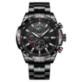 Herren automatische mechanische Uhr schwarze Edelstahl Sport wasserdichte Armbanduhr Chronograph - Geschenkbox / Schwarzes Gehäuse Schwarzes Zifferblatt