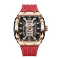 Herren Automatik mechanische Uhr Skelett Tonneau Roségold rotes Kautschukarmband Luxus - Roségold Schwarz Rot