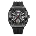 Reloj mecánico automático KNORVS para hombre, esfera esqueleto negra y correa de caucho elegante. - Negro Firme