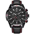 BOYZHE Luxus Herren Automatikuhr mechanische Uhr schwarzes Zifferblatt Lederarmband - Geschenkbox / Schwarz mit schwarzem Band