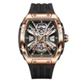 KNORVS Reloj Hombre Automático Mecánico Esqueleto Lujo Tonneau Impermeable Pulsera - Oro Rosa Calado