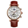 Herren Automatik Uhr mit skelettiertem Zifferblatt, Roségold Gehäuse und braunem Lederarmband. - Weißes Zifferblatt Roségoldenes Gehäuse Braunes Armband
