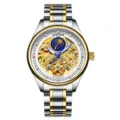 Herren Automatik mechanische Uhr mit skelettiertem Zifferblatt und Edelstahlarmband. - Bicolore Gehäuse Weißes Zifferblatt