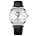 KINYUED Herren Automatikuhr Mechanische Uhr Edelstahl Lederarmband Business Herrenuhr - Geschenkbox-Edition / Silber/Weißes Zifferblatt