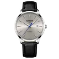 KINYUED Herren mechanische Uhr, silbernes Zifferblatt, schwarzes Lederarmband Variante. - Geschenkbox-Edition / Silber/Graues Zifferblatt