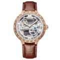 Automatisches mechanisches Herrenuhr mit skelettiertem Zifferblatt und braunem Lederarmband. - Jazz Weiß