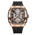 Herren Automatik mechanische Uhr Skelett Tonnenzifferblatt wasserdicht Luxus Armbanduhr - Modischer Stil + Super Leuchtend / Rosarot