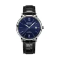 Herren Automatik mechanische Uhr mit blauem Zifferblatt, silbernem Gehaeuse und Lederarmband. - Stilles Blau