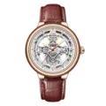 KINYUED Herren Automatikuhr skelettiert Roségold Gehäuse braunes Lederarmband Uhr - Roségold Gehäuse Weißes Zifferblatt