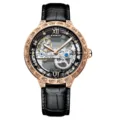 KNORVS Herren Automatik Mechanische Skelett Uhr mit Roségold Lünette und Schwarzem Lederarmband - Jazz-Schwarz