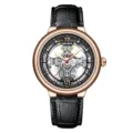 Herren Automatikuhr mit skelettiertem Zifferblatt, Roségoldgehäuse und schwarzem Lederarmband. - Roségold Schwarzes Zifferblatt