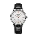Herren automatik mechanische Uhr Edelstahlgehäuse weißes Zifferblatt Lederarmband - Schneeweiß