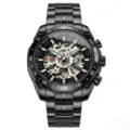 Herren Automatikuhr Schwarzer Stahl Skelett Zifferblatt Wasserdichte Luxus Armbanduhr - Schwarzes Gehäuse Schwarze Lünette Schwarzes Zifferblatt Schwarzes Armband