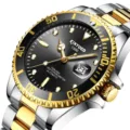 Herren Automatikuhr mit zweifarbigen Edelstahlarmband und schwarzem Zifferblatt Detail. - 42mm Gehäuse / Bicolor Schwarz