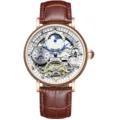 Herren Automatikuhr Skelett mechanische Uhr mit Roségold Gehäuse und Lederarmband. - 43mm / Klavierweiß