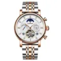 KINYUED Men Automatic Mechanical Watch Rose Gold Stainless Steel Rhinestone Dial Luxury - Rose Gold Case + White Dial + Two-Tone Rose Gold Steel Strap