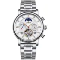 Reloj Mecánico Automático para Hombre Acero Inoxidable Esfera de Diamante Lujo - Caja Plateada + Esfera Blanca + Correa de Acero Plateada