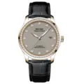 Automatikuhr für Herren mit Roségoldgehäuse, Diamantlünette und schwarzem Lederarmband. - Roségold Grau