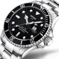 Edle Herren Automatikuhr aus Edelstahl mit Keramiklünette und schwarzem Zifferblatt. - 42mm Gehäuse / Silberschwarz