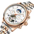 Reloj mecánico automático para hombre con bisel en oro rosa y pulsera de metal bicolor. - Oro Rosa Esfera Blanca con Herramienta