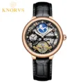 KNORVS Herren Automatik Mechanische Uhr Schwarzes Lederarmband Skelett Zifferblatt Luxus - Seefahrer / Schwarz