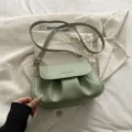 Grüne Plissierte Damen Schultertasche Aus PU Leder Lässig Umhängetasche Satteltasche - Grün