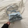 Hellblaue Damen Schleife Umhängetasche Modische PU Leder Henkeltasche Elegant Schultertasche - Blau