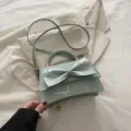 Light green bow handbag stylish PU leather crossbody shoulder bag for women summer chic design. - Green