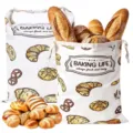 Katoenen linnen broodzak herbruikbare voedselbewaarder met vintage bakkerij print design voor keuken - Rits en Slot Gesp Stijl