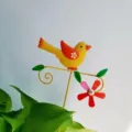 Metal garden bird stake ornament, colorful iron art plant pot decor for yard, lawn, outdoor use. - Bird Windmill / Yellow