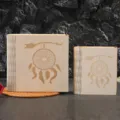 Wooden storage box detail showing intricate dreamcatcher laser engraved pattern on lid. - Feather Style (2-Piece Set)