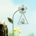 Metal resin garden stake ornament with cute bird swing and ladybug decor for micro landscape. - White Flower Bird Style