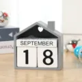 Calendario perpetuo de madera vintage, calendario de bloques en forma de casa para hogar. - Forma de Casa