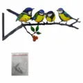 Metal bird wall hook branch decor, garden fence tree ornament with screws for home. - Bird Family of Four