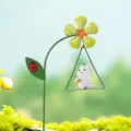 Metal resin garden stake cute bunny swing plant pot decor micro landscape ornament sculpture - Yellow Flower Rabbit Style