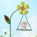 Cute resin dog swing garden stake metal ornament for succulent flower pot micro decor - Yellow Flower Puppy Style