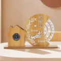 Wooden perpetual calendar desktop pen holder, creative rotating date display variant home decor gift. - Moon Clock Pen Holder Style