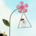 Metal resin swing dog garden stake succulent flower pot micro landscape cute animal - Pink Mushroom Puppy Style