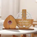 Wooden perpetual calendar desk ornament with rotating rings and clock for home decor. - Boat Clock Pen Holder Style