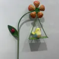 Metal resin garden stake decoration cute bird swing flower pot miniature landscape decor. - Orange Bird Style