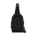 Black drawstring crossbody phone bag, casual commute solid color single shoulder bag - Black