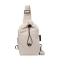 Beige drawstring sling bag, casual crossbody phone bag for daily commute and outdoor. - Off White