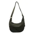 Green grid nylon crescent crossbody bag, casual commuter shoulder bag with zipper closure. - Green