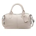 Beige large capacity solid color shoulder handbag casual commute leather crossbody bag - Off White