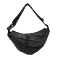 Black grid nylon dumpling crossbody bag casual lightweight crescent shoulder bag for commute - Black