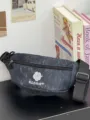 Μοντέρνα κεντημένη τσάντα μέσης καμβάς casual ταξιδιού χιαστί στήθους ελαφριά νέα - Μαύρο