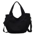 Black nylon crossbody bag, versatile minimalist shoulder bag with large capacity and multi pockets. - Black