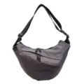 Dark gray grid pattern nylon crescent sling bag, casual lightweight crossbody daypack. - Dark Gray